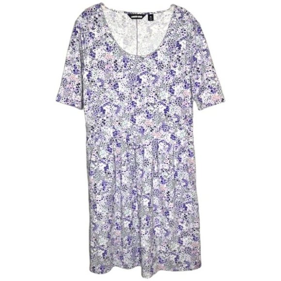 Lands' End Short Sleeve “Fit and Flatter” Floral Dress - Lavender/Purple - M - Picture 1 of 9